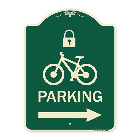 Signmission Parking W/ Lock Cycle & Right Arrow Heavy-Gauge Aluminum Architectural Sign, 24" x 18", G-1824-23473 A-DES-G-1824-23473